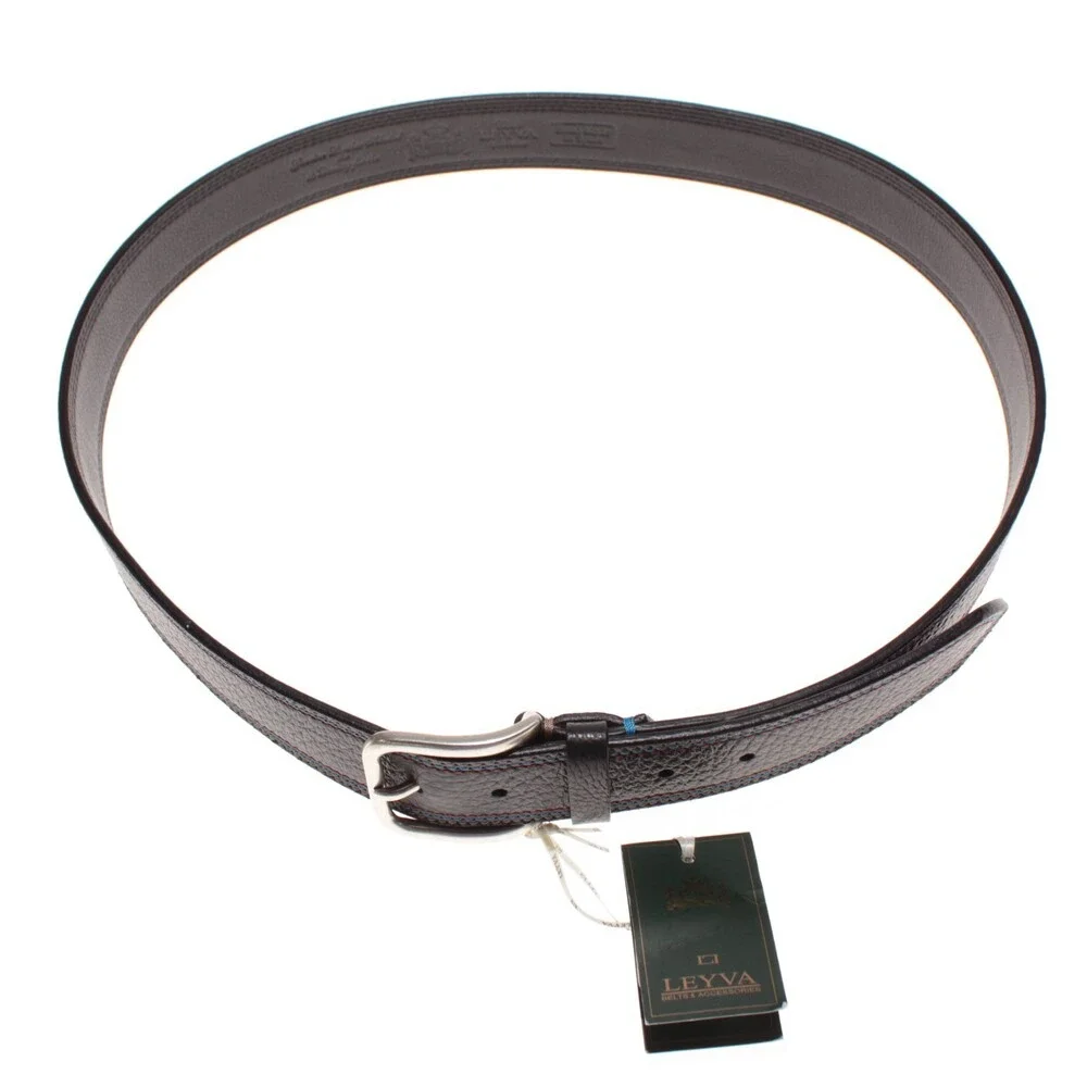 Leyva NWT Classic Belt Size 105 (US 40) in Black Pebbled Leather Made in Spain